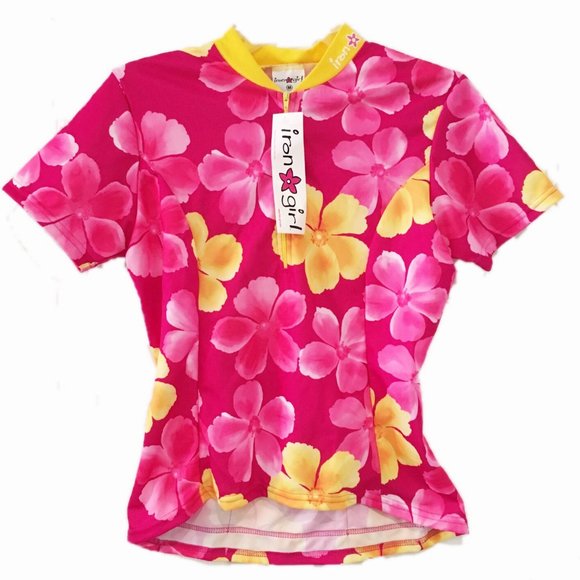 NEW Iron Girl Cycling Floral Hibiscus Jersey Sz M - Picture 1 of 7